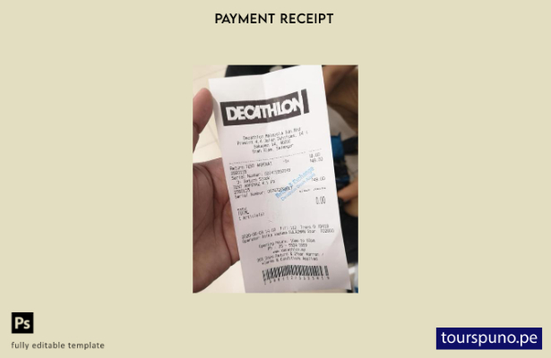 Plantilla de recibo de pago de tienda Decathlon lista para imprimir